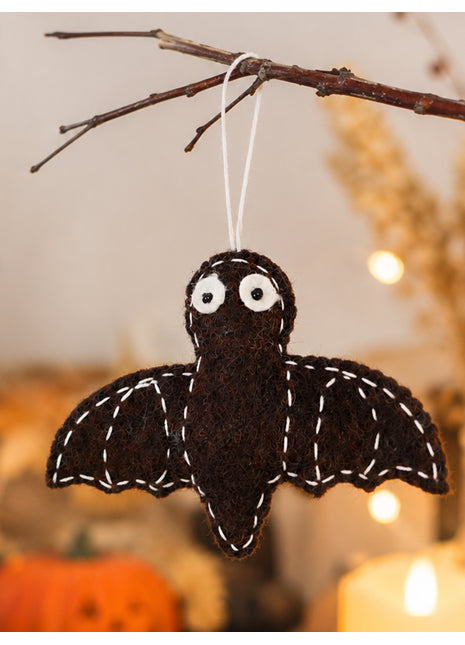 Handmade Wool Felt Bat Hanging Ornament - Spooky Halloween Decor