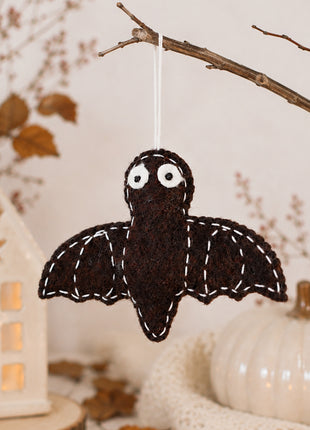 Handmade Wool Felt Bat Hanging Ornament - Spooky Halloween Decor