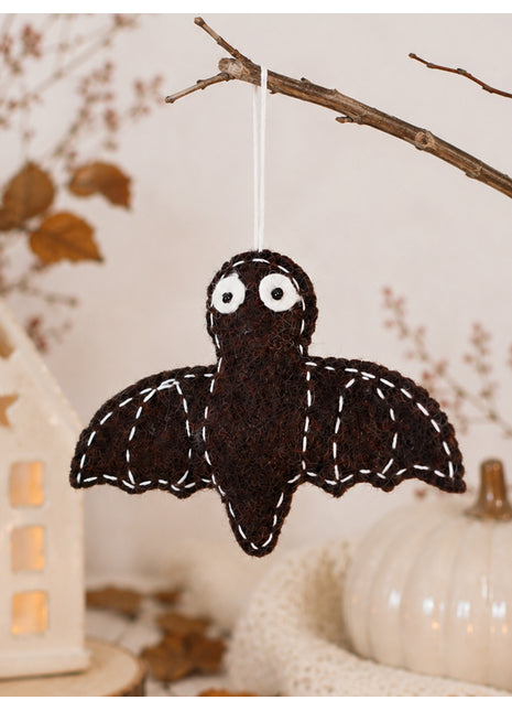Handmade Wool Felt Bat Hanging Ornament - Spooky Halloween Decor