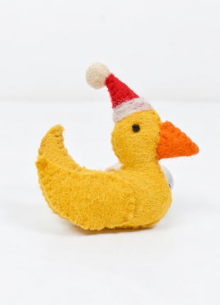 Handmade Wool Felt Duck with Santa Hat Ornament - Festive Animal Decor