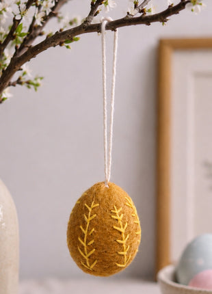 Handmade Wool Felt Embroidered Egg Ornament - Spring & Easter Decor