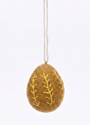 Handmade Wool Felt Embroidered Egg Ornament - Spring & Easter Decor