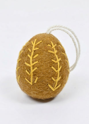 Handmade Wool Felt Embroidered Egg Ornament - Spring & Easter Decor