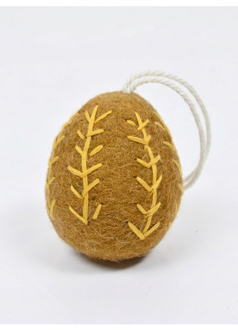 Handmade Wool Felt Embroidered Egg Ornament - Spring & Easter Decor