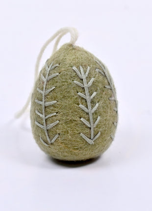 Handmade Wool Felt Embroidered Egg Ornament - Easter Decor