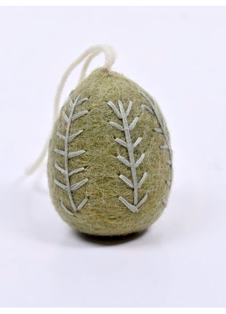 Handmade Wool Felt Embroidered Egg Ornament - Easter Decor