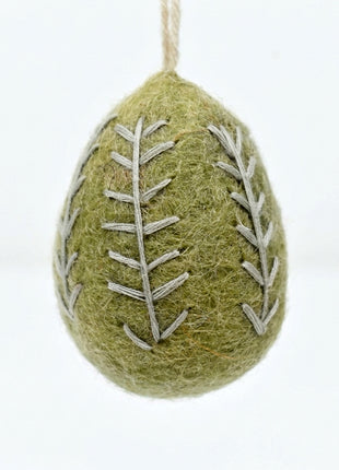 Handmade Wool Felt Embroidered Egg Ornament - Easter Decor