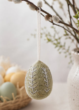 Handmade Wool Felt Embroidered Egg Ornament - Easter Decor