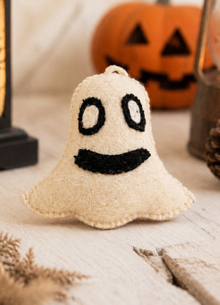 Handmade Wool Felt Ghost Hanging Ornament - Whimsical Halloween Decor