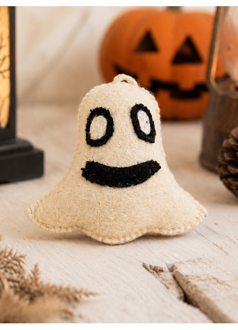 Handmade Wool Felt Ghost Hanging Ornament - Whimsical Halloween Decor