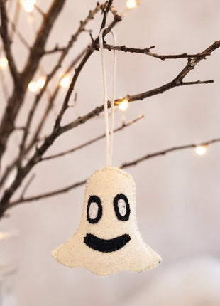 Handmade Wool Felt Ghost Hanging Ornament - Whimsical Halloween Decor