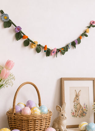 Handmade Wool Felt Floral Vine Garland - Spring & Easter Wall Decor (6 Feet)