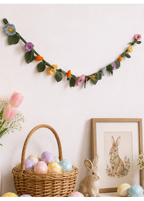 Handmade Wool Felt Floral Vine Garland - Spring & Easter Wall Decor (6 Feet)