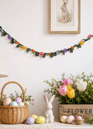 Handmade Wool Felt Floral Vine Garland - Spring & Easter Wall Decor (6 Feet)