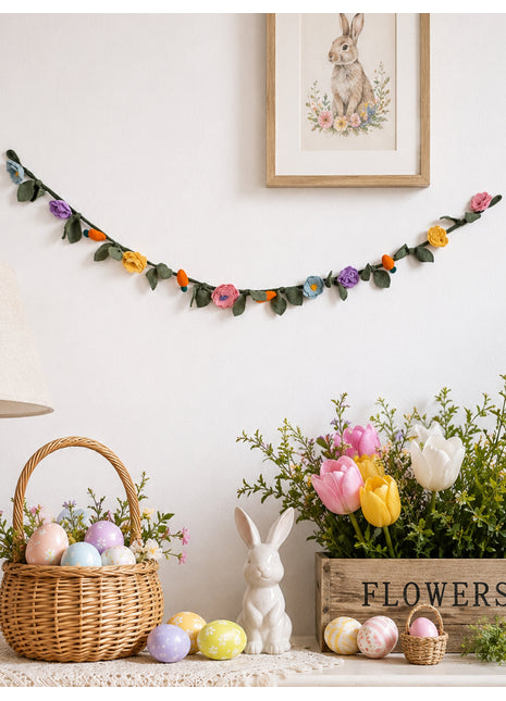 Handmade Wool Felt Floral Vine Garland - Spring & Easter Wall Decor (6 Feet)