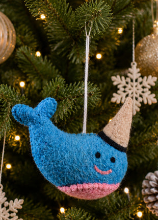 Handmade Wool Felt Narwhal Hanging Ornament - Whimsical Aquatic Decor