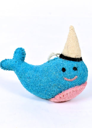 Handmade Wool Felt Narwhal Hanging Ornament - Whimsical Aquatic Decor