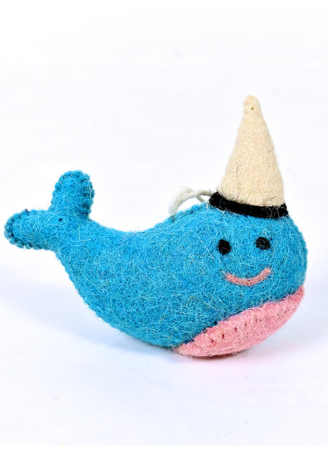 Handmade Wool Felt Narwhal Hanging Ornament - Whimsical Aquatic Decor