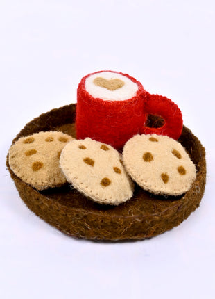 Handmade Wool Felt Coffee Cup and Cookies Play Set - Cozy Kitchen Decor