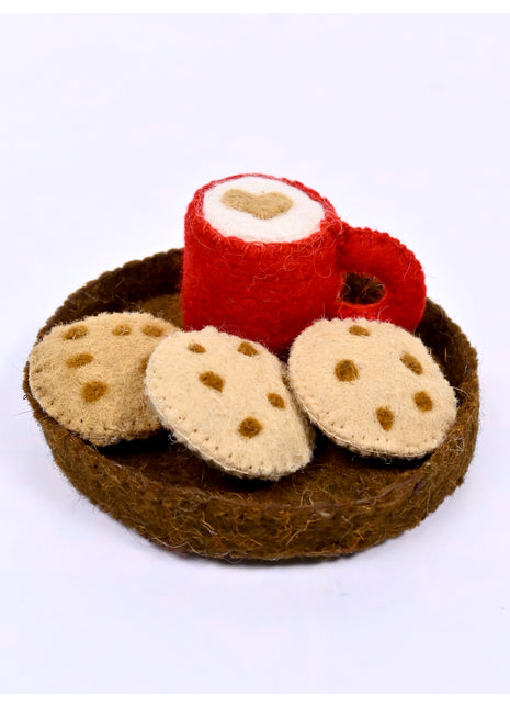 Handmade Wool Felt Coffee Cup and Cookies Play Set - Cozy Kitchen Decor