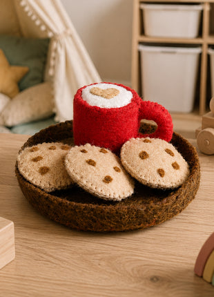 Handmade Wool Felt Coffee Cup and Cookies Play Set - Cozy Kitchen Decor