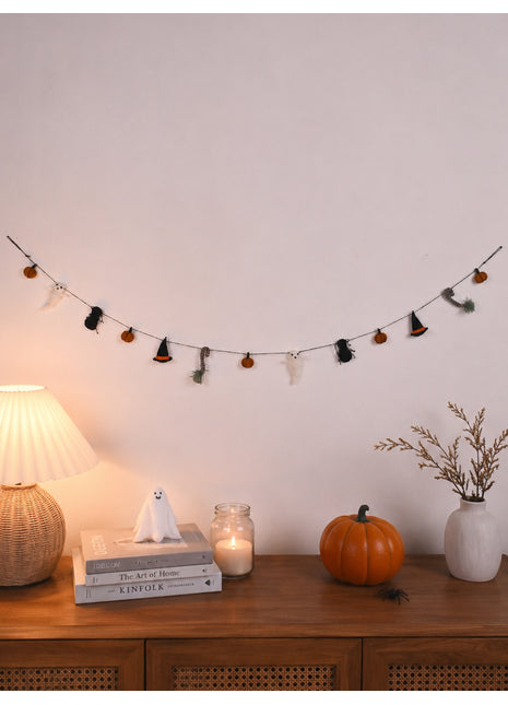 Handmade Wool Felt Halloween Spooky Garland - Festive Wall Decor (5 Feet)
