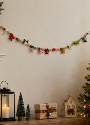 Handmade Festive Character Wool Felt Garland - Premium Holiday Mantel Decor (6 Feet)