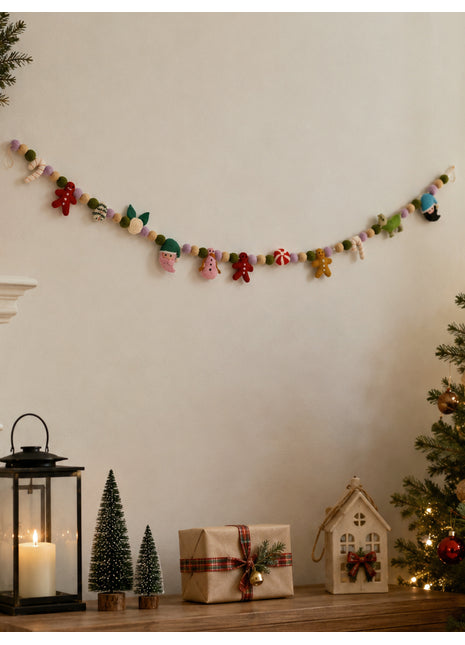 Handmade Festive Character Wool Felt Garland - Premium Holiday Mantel Decor (6 Feet)