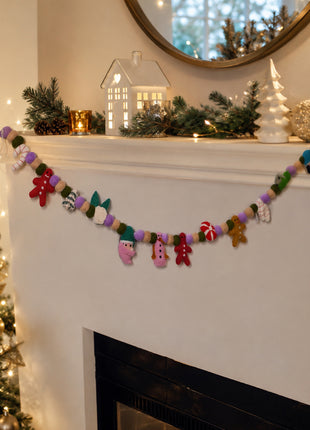 Handmade Festive Character Wool Felt Garland - Premium Holiday Mantel Decor (6 Feet)