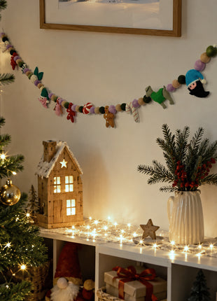 Handmade Festive Character Wool Felt Garland - Premium Holiday Mantel Decor (6 Feet)