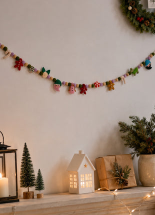 Handmade Festive Character Wool Felt Garland - Premium Holiday Mantel Decor (6 Feet)