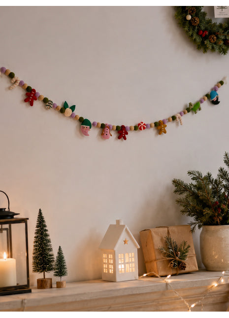 Handmade Festive Character Wool Felt Garland - Premium Holiday Mantel Decor (6 Feet)