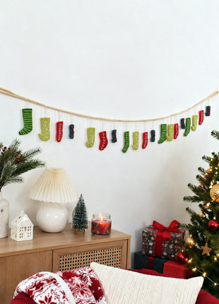 Handmade Festive Wool Felt Stocking Garland - Christmas Wall Decor (5 Feet)