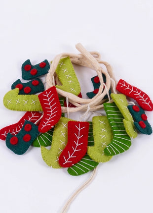 Handmade Festive Wool Felt Stocking Garland - Christmas Wall Decor (5 Feet)