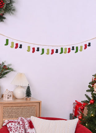 Handmade Festive Wool Felt Stocking Garland - Christmas Wall Decor (5 Feet)