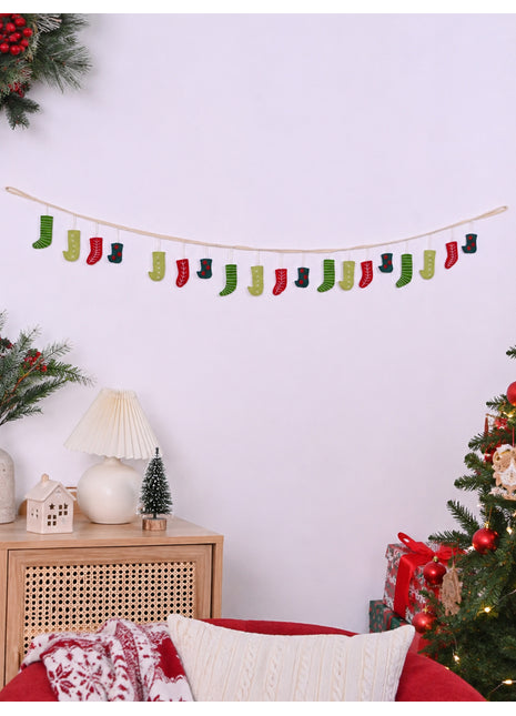 Handmade Festive Wool Felt Stocking Garland - Christmas Wall Decor (5 Feet)