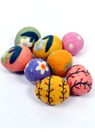 Handmade Embroidered Wool Felt Easter Eggs - Festive Spring Decor (Set of 8)