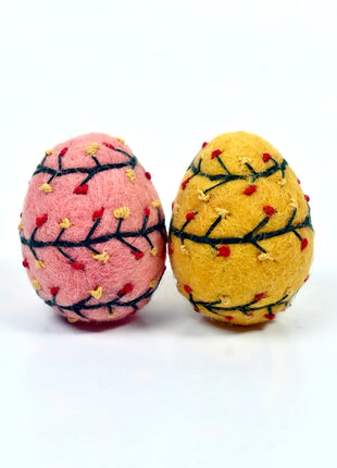 Handmade Embroidered Wool Felt Easter Eggs - Festive Spring Decor (Set of 8)