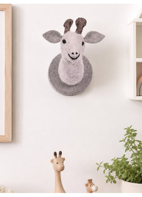 Handmade Wool Felt Giraffe Animal Head - Whimsical Nursery Wall Decor