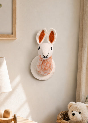 Handmade Wool Felt Rabbit Animal Head - Whimsical Nursery Wall Decor