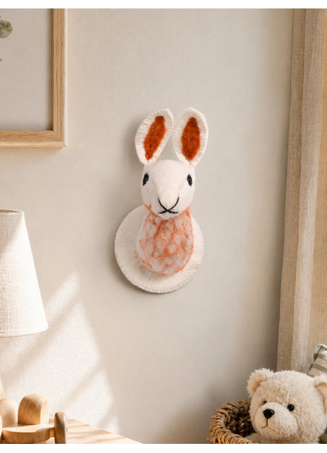 Handmade Wool Felt Rabbit Animal Head - Whimsical Nursery Wall Decor