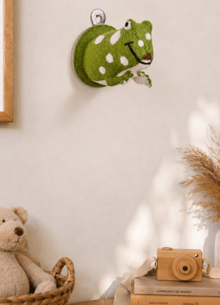 Handmade Wool Felt Frog Wall Decor - Whimsical Nursery Animal Head