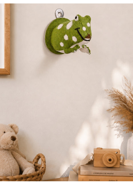 Handmade Wool Felt Frog Wall Decor - Whimsical Nursery Animal Head