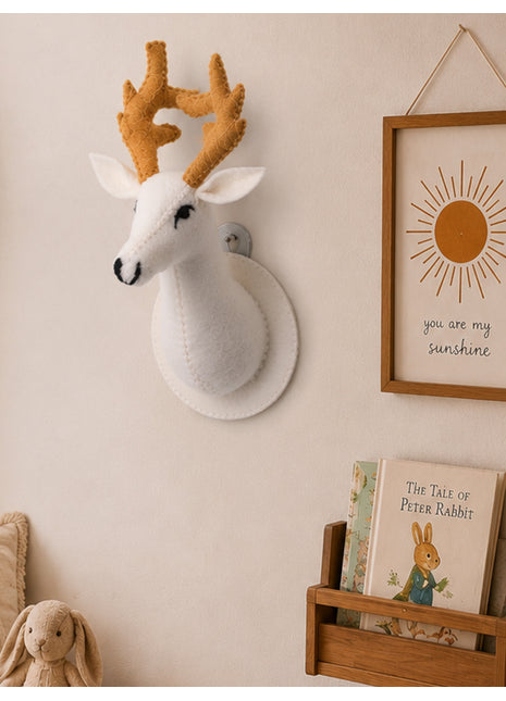 Handmade Wool Felt Deer Animal Head - Elegant Nursery Wall Decor
