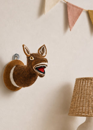 Handmade Wool Felt Donkey Wall Decor - Whimsical Animal Head Art