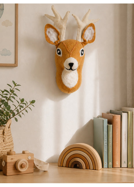 Handmade Wool Felt Reindeer Wall Decor – Whimsical Woodland Nursery Art