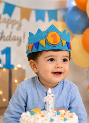 Handmade Wool Felt Birthday Crown Set for Boys – Interchangeable Numbers 1-10