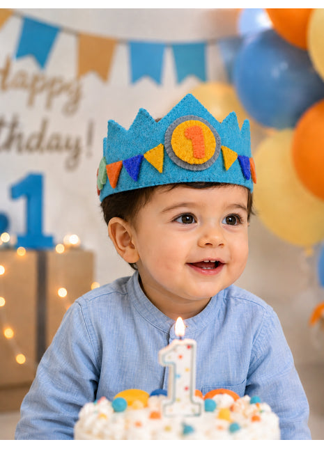 Handmade Wool Felt Birthday Crown Set for Boys – Numbers 1-10