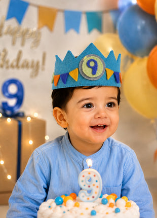 Handmade Wool Felt Birthday Crown Set for Boys – Numbers 1-10