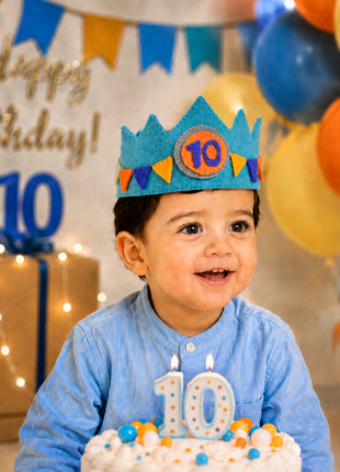 Handmade Wool Felt Birthday Crown Set for Boys – Interchangeable Numbers 1-10